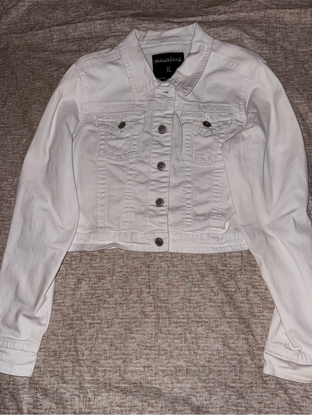 Maurices White Cropped Denim Jacket with Button Front